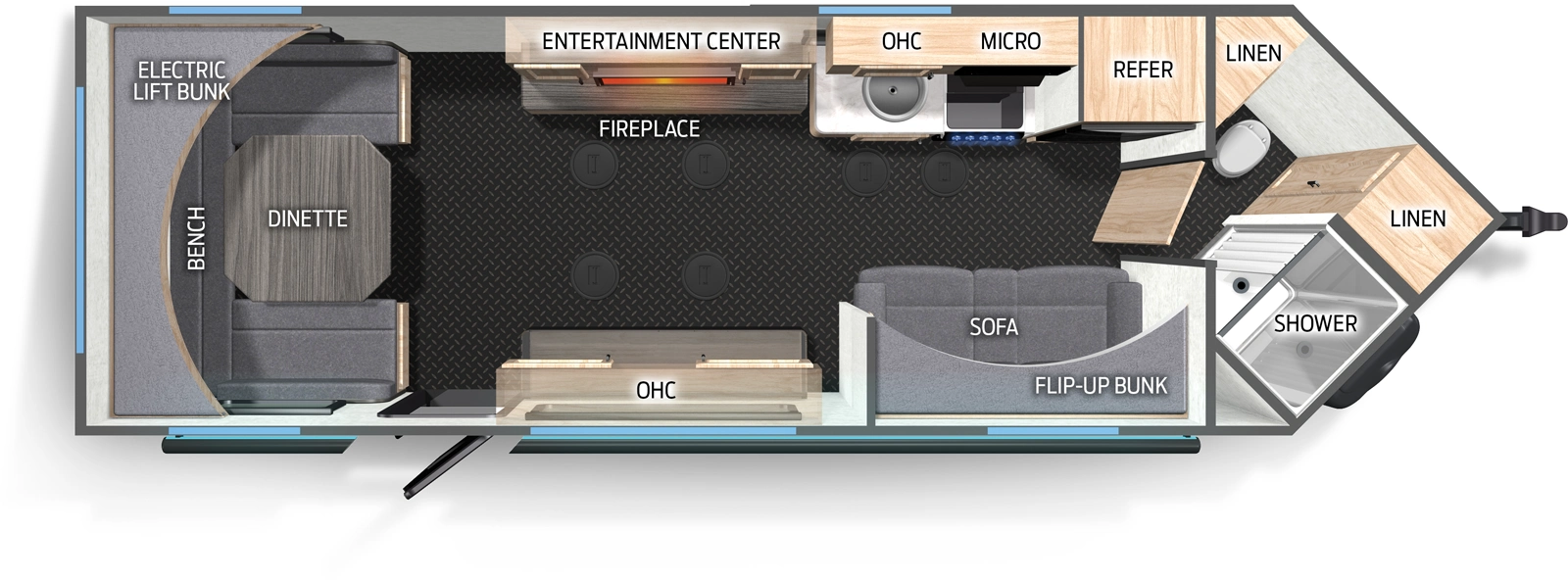 The Cascade 21GPC floorplan has one entry and zero slide outs. Exterior features include: metal exterior. Interiors features include: bunk beds.